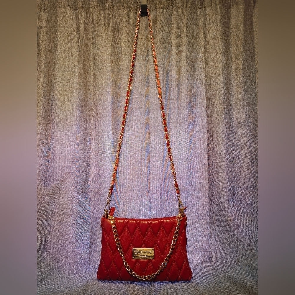 Valentino Vanille Red Quilted Chain Shoulder Bag